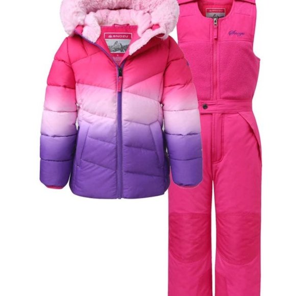 Snozu Kids' 2-piece Snowsuit Detachable Faux Fur Hood Ankle Gaiter Bib Pant New